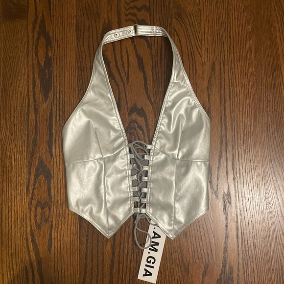 NWT IAMGIA SILVER METALLIC VIXRA CORSET TOP XS - Picture 2 of 4